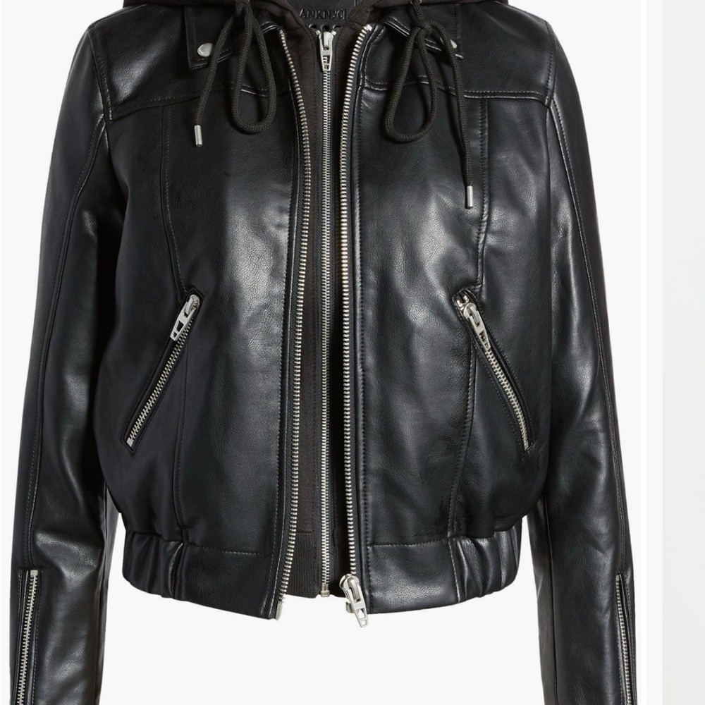 Blank NYC Black Faux Leather Hooded Moto Jacket - Picture 3 of 6